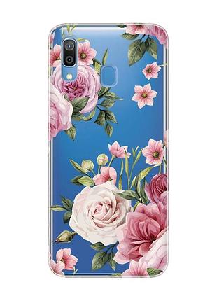 Прозорий чохол на samsung galaxy a30 (2019)/a20 (2019) рожеві квіти (принт 287)
