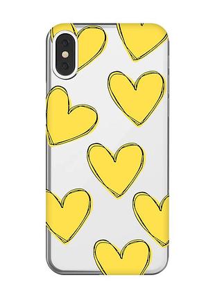 Прозорий чохол на iphone x / xs :: сердечка жовті (принт 259)