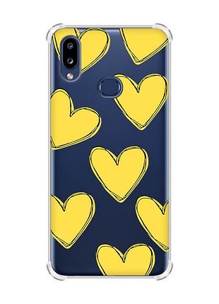 Чехол с утолщенными углами на samsung galaxy a10s (a107) :: сердечка желтые (принт 259)
