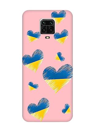 Матовий рожевий чохол на xiaomi redmi note 9 pro / 9s / 9 pro max :: сердечка. україна (принт 258)