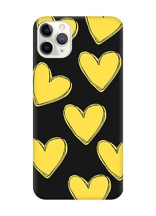Матовый черный чехол на iphone 11 pro :: сердечка желтые (принт 259)