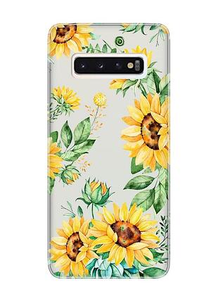 Прозрачный чехол на samsung galaxy s10 :: подсолнухи (принт 288)