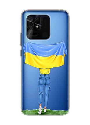 Прозрачный чехол на xiaomi redmi 10c :: девушка с флагом (принт 263)