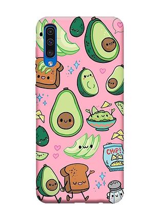Матовый розовый чехол на samsung galaxy a50 (2019) a505 :: милашки авокадо каваи (принт 305)