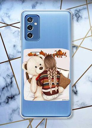 Прозорий чохол на samsung galaxy m52 дизайн дівчинка з ведмедиком принт 117
