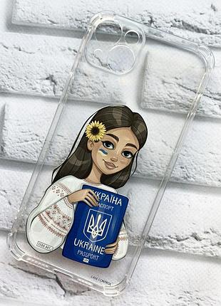 Патриотический чехол с утолщенными углами на iphone 14 plus украинка с паспортом принт 12