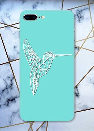Матовый бирюзовый чехол на iphone 7 plus/8 plus :: колибри (принт 123)