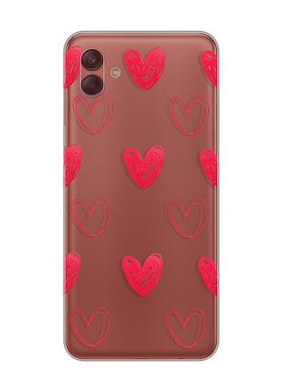 Прозорий чохол на samsung galaxy a04 сердечка червоні (принт 77)