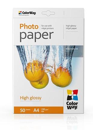 Фотобумага colorway a4 глянцевая 230 г/м² 50 листов (pg230050a4)