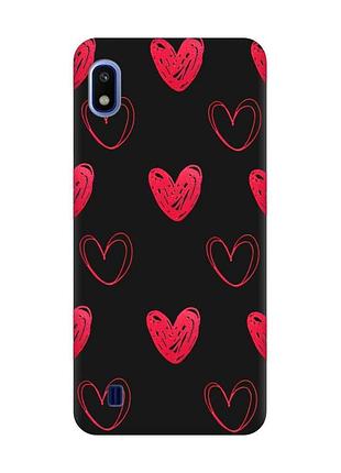 Матовий чорний чохол на samsung galaxy a10 (2019) a105 сердечка червоні (принт 77)