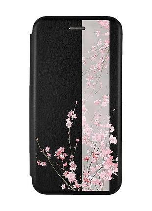 Чохол-книжка з малюнком для xiaomi redmi note 9 pro/9s/9 pro max чорний :: сакура у цвіті (принт 286)