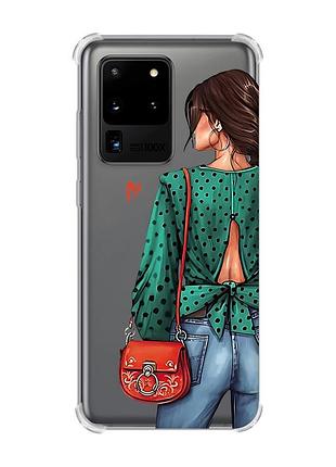 Чехол с утолщёнными углами для samsung galaxy s20 ultra девушка в зеленом (принт 224)