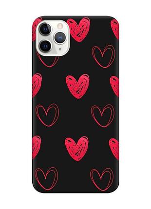 Матовий чорний чохол на iphone 11 pro (5.8) сердечка червоні (принт 77)
