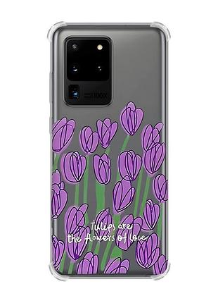 Чехол с утолщёнными углами для samsung galaxy s20 ultra тюльпаны (принт 265)