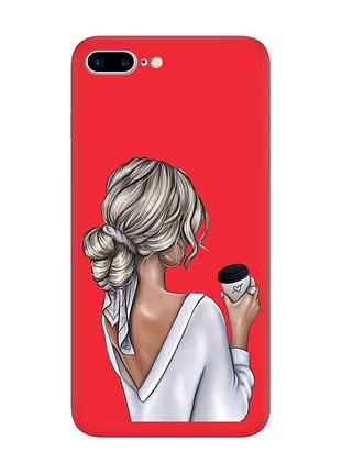 Матовий червоний чохол на iphone 7 plus/8 plus :: дівчина з латте (принт 227)