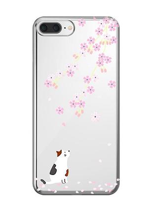 Прозрачный чехол на iphone 7 plus/8 plus :: котик и сакура (принт 283)