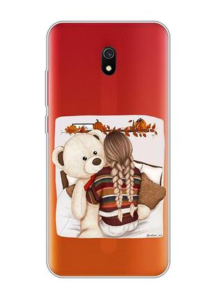 Прозрачный чехол на xiaomi redmi 8a :: девочка с мишкой (принт 117)