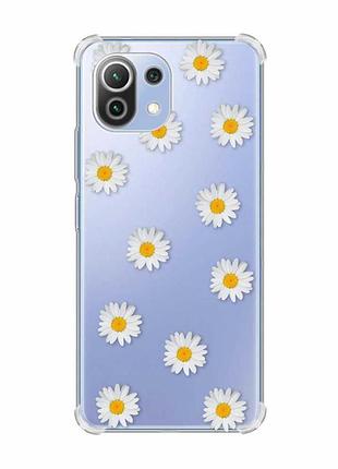 Чохол з потовщеними кутами на xiaomi mi 11 lite :: фон ромашки (принт 41)