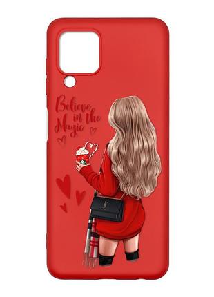 Матовий червоний чохол на samsung galaxy m32/a22/m22 4g :: дівчина з кавою (принт 137)