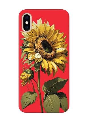 Матовый красный чехол на iphone xs max :: подсолнечник (принт 274)