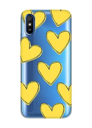 Прозорий чохол на xiaomi redmi 9a :: сердечка жовті (принт 259)