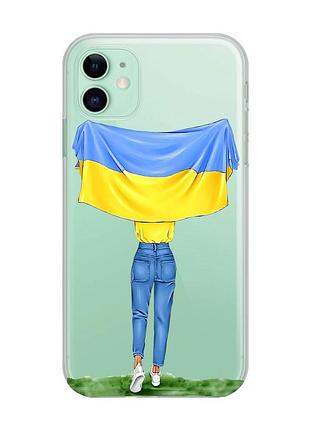 Прозрачный чехол на iphone 11 :: девушка с флагом (принт 263)
