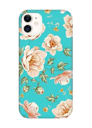 Матовый бирюзовый чехол на iphone 11 :: цветы пастельные (принт 277)