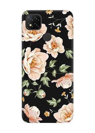 Матовый черный чехол на xiaomi redmi 9c/10a :: цветы пастельные (принт 277)