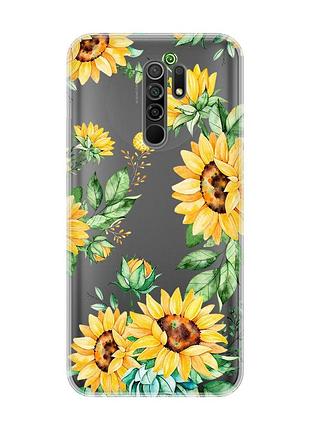 Прозрачный чехол на xiaomi redmi 9 :: подсолнухи (принт 288)