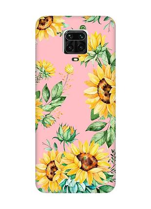 Матовий рожевий чохол на xiaomi redmi note 9 pro / 9s / 9 pro max :: соняхи (принт 288)
