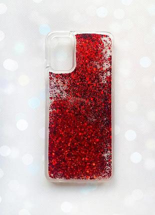 Чехол с плавающими блестками на samsung galaxy a03s красный