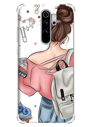 Чехол с утолщёнными углами на xiaomi redmi note 8 pro :: девушка с рюкзаком (принт 30)