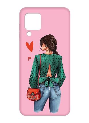 Матовый розовый чехол на samsung galaxy a224g/m32/m22 :: девушка в зеленом (принт 224)