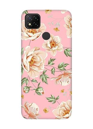 Матовый розовый чехол на xiaomi redmi 9c/10a :: цветы пастельные (принт 277)