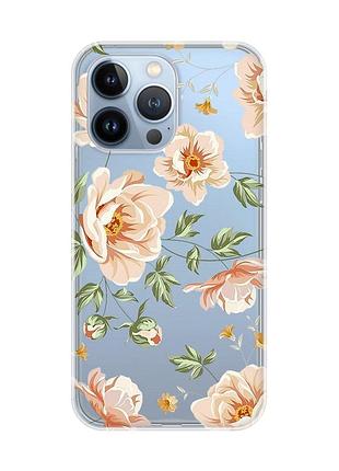 Прозрачный чехол на iphone 13 pro :: цветы пастельные (принт 277)