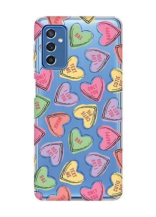 Прозорий чохол на samsung galaxy m52 :: сердечка з текстом (принт 333)