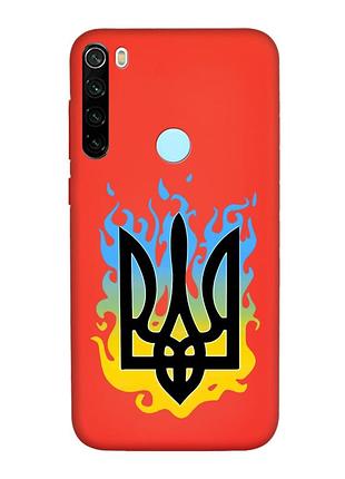 Матовый красный чехол на xiaomi redmi note 8t :: тризуб пламя (принт 257)