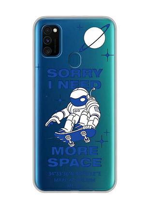 Прозрачный чехол на samsung galaxy m30s/м21 :: космонавт на скейте (принт 248)