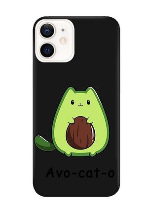Матовый черный чехол на iphone 12/12 pro :: котик авокадо (принт 306)