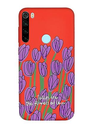 Матовий червоний чохол на xiaomi redmi note 8t :: тюльпани (принт 265)