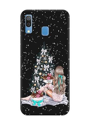 Матовый черный чехол на samsung galaxy a30 (2019)/a20 (2019) девушка возле ёлки (принт