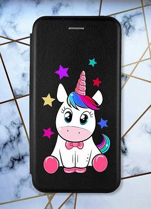 Чохол-книжка з малюнком для xiaomi redmi 9 чорний; єдиноріг (принт 102)