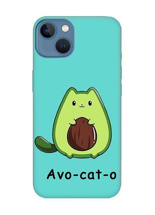 Матовый бирюзовый чехол на iphone 13 :: котик авокадо (принт 306)