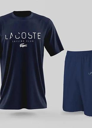 Чоловічий спортивний костюм lacoste чоловіча футболка з шортами lacoste синій набір