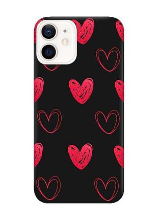 Матовий чорний чохол на apple iphone 12 / 12 pro (6.1) сердечка червоні (принт 77)