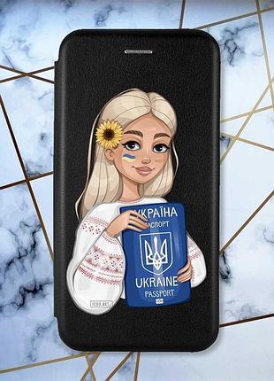 Чехол-книжка с рисунком для samsung galaxy а50 (2019) а505/a30s черный; девушка с паспортом (патриотический