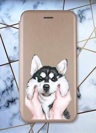 Чехол-книжка с рисунком для xiaomi redmi note 8 pro золотой; мордочка (принт 121)