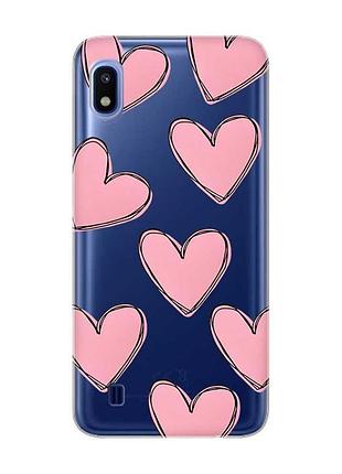Прозорий чохол на samsung galaxy a10 (2019) a105 сердечка рожеві (принт 78)