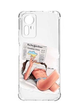 Чохол з потовщеними кутами на xiaomi redmi note 12s :: дівчина з газетою (принт 31)