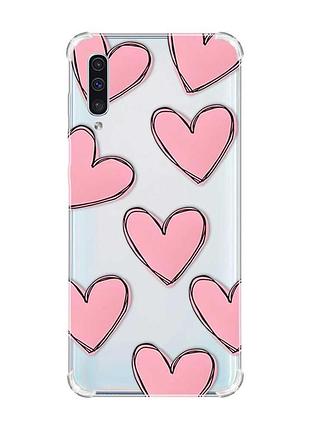Чохол з потовщеними кутами на samsung galaxy а50 (2019) а505 :: сердечка рожеві (принт 78)